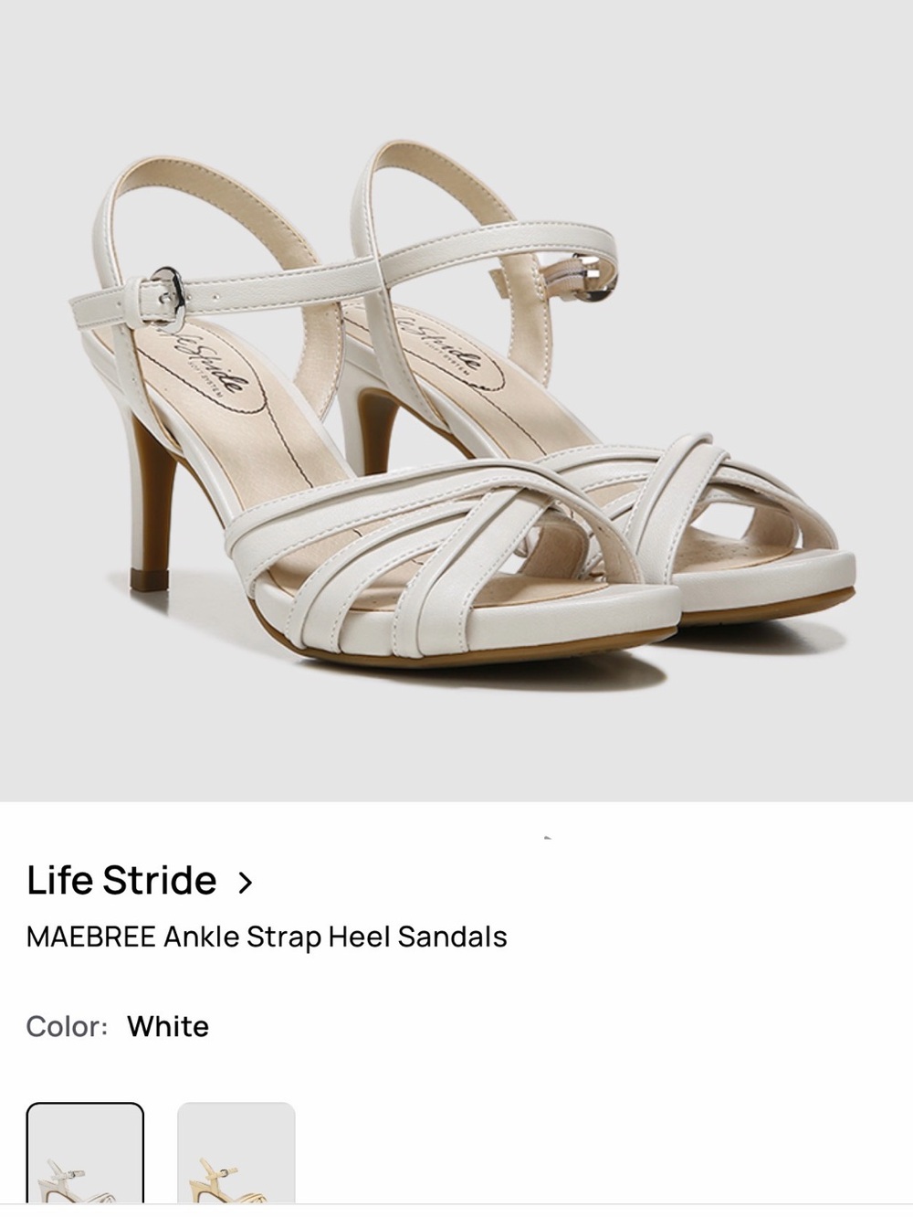 Life Stride White Strappy Ankle-Heel Sandals